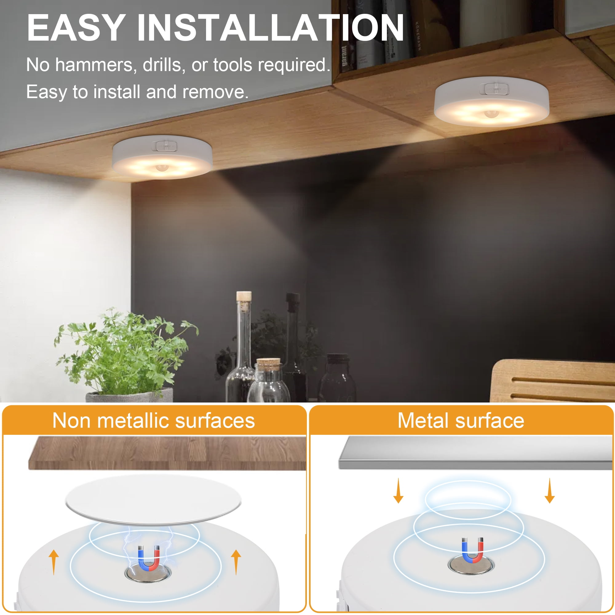 LED Closet Lights Wireless Motion Sensor Puck Light, USB Rechargeable Battery Operated Puck Lights with Remote, Dimmable Under Cabinet Lighting for Wardrobe Kitchen (6 Pack)