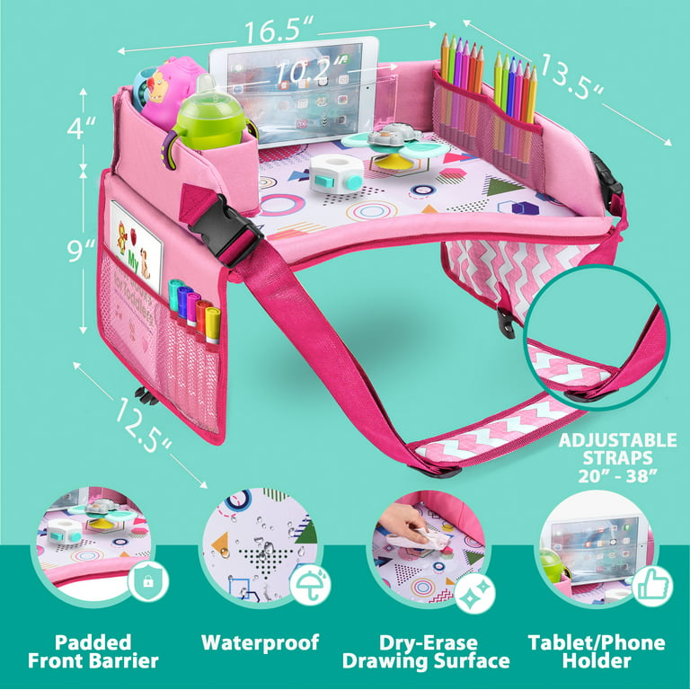 Pink Kids Travel Activity Lap Tray by Lil Tots Gear Children Car Seat Road  Trip Plane Train Portable Traveling Accessories Snacks, Drawing, Coloring  Waterproof Dry Erase Tablet IPad Holder Organizer 