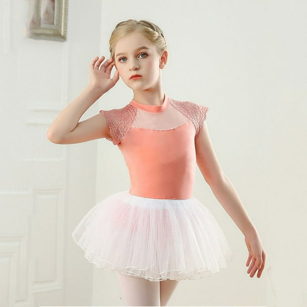 Robe de Danse Ballet pour Filles, Manches Courtes en Dentelle