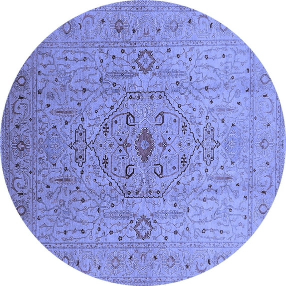 Ahgly Company Machine Washable Indoor Round Oriental Blue Traditional Area Rugs, 6' Round