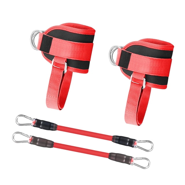 Juego de correas de soporte de tobillo ajustables, bandas de fitness para gimnasio, 25 x 8 cm, ligeras, multiusos, fáciles de instalar con anillos en Rojo