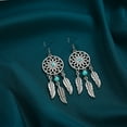thumbnail image 6 of Eosunjian 1 Pair Women Hook Earrings Hollow Out Feather Round Shape Retro Bohemian Style Beads Stainless Alloy Ear Decoration Jewelry Long Hanging Earrings Dangle Earrings Blue, 6 of 13