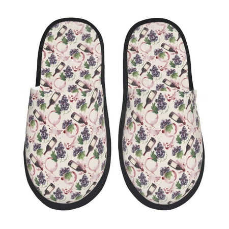 Balery Watercolor Wine Bottle Slient Indoor Furry Fleece Comfort House Shoes Soft Non-Slip Home Shoes Cotton slippers House Slippers-- Large