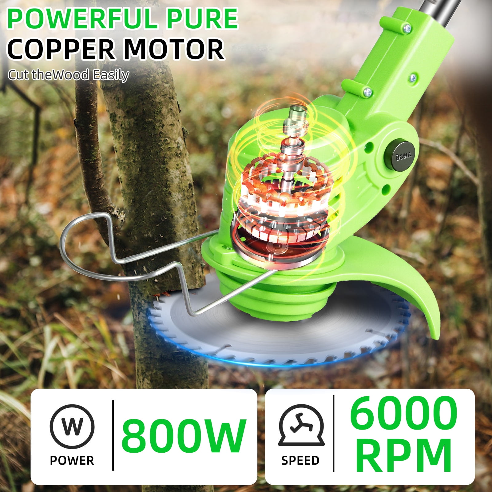 Paddsun Electric Cordless Lawn Trimmer, 21V Weed Wacker with Wheels Grass Edger Tool for Lawn Yard Garden