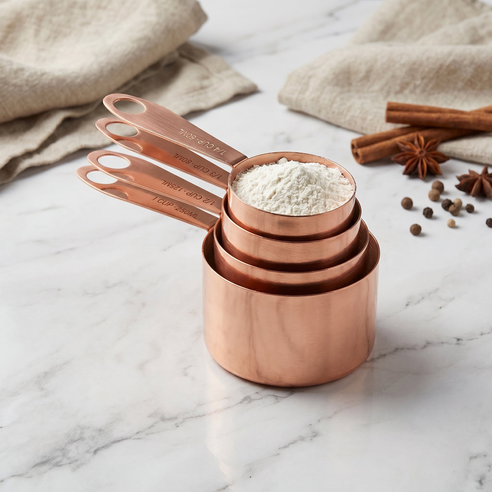 Unique Bargains Stainless Steel Measuring Spoons Set with Engraved Markings Rose Gold 4Pcs