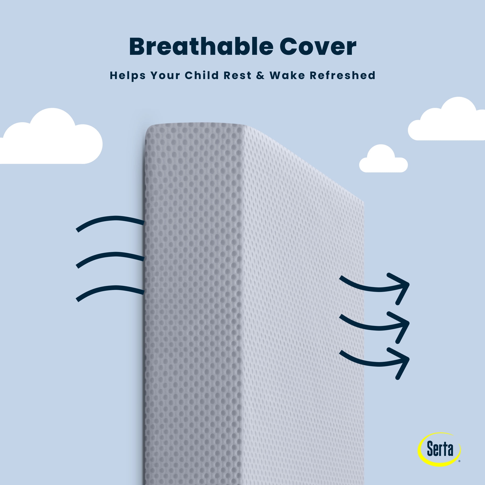Serta SleepTrue Sparkling Sky Breathable Baby Bed Crib Mattress and Toddler Mattress with Removable/Machine Washable Cover - GREENGUARD Gold – Waterproof - Sustainably Sourced Core Fiber Core, Blue