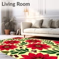thumbnail image 2 of ODIKA 3'x5' Machine Washable Non-Slip Area Rug, Festive Poinsettia Bloom Indoor Floor Covering with Floral Accents High Traffic Rug with Pad, Red, 502126, 2 of 8