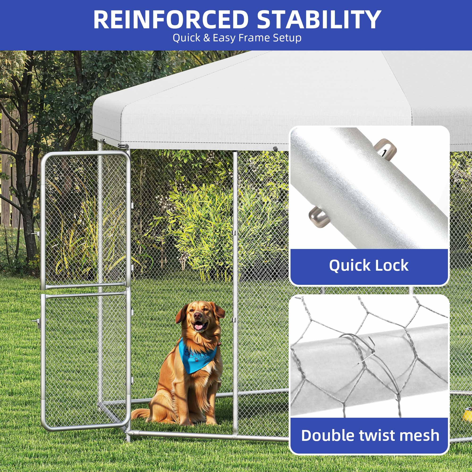 ModFusion 90" Outdoor Dog Kennel with Roof – Heavy-Duty Galvanized Steel Pet Playpen, Weatherproof Canopy, Secure Lock & Hexagonal Wire Fence for Large Dogs