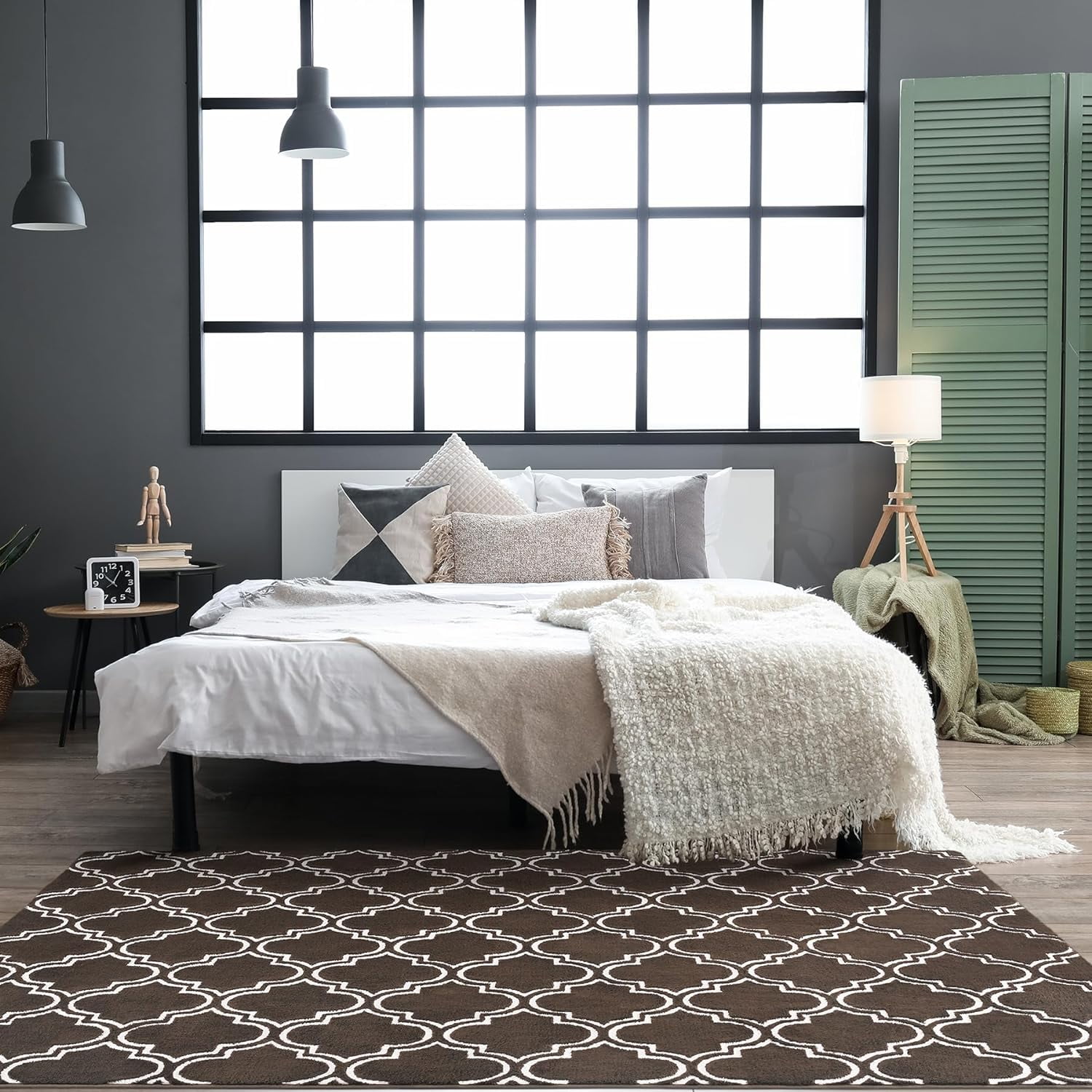 Junovo 6'x9'Modern Geometric Area Rug for Bedroom and Living Room, Fluffy Indoor Carpet for Family Room Decor,Brown