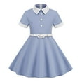 thumbnail image 2 of Dresses for Teen Girls Girls Formal Dresses Short Sleeve Belt Splicing Vintage Children's Dress Princess Dress, 2 of 4