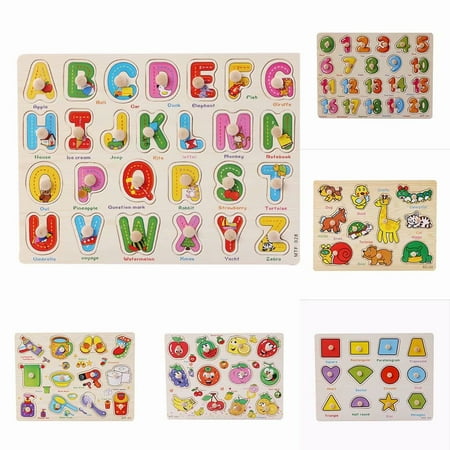 - Akoyovwerve Children Kids Wooden Zoo Animal Letter Number Jigsaw Puzzle Toy Baby Toddlers Early Learning Educational Gift, Size A