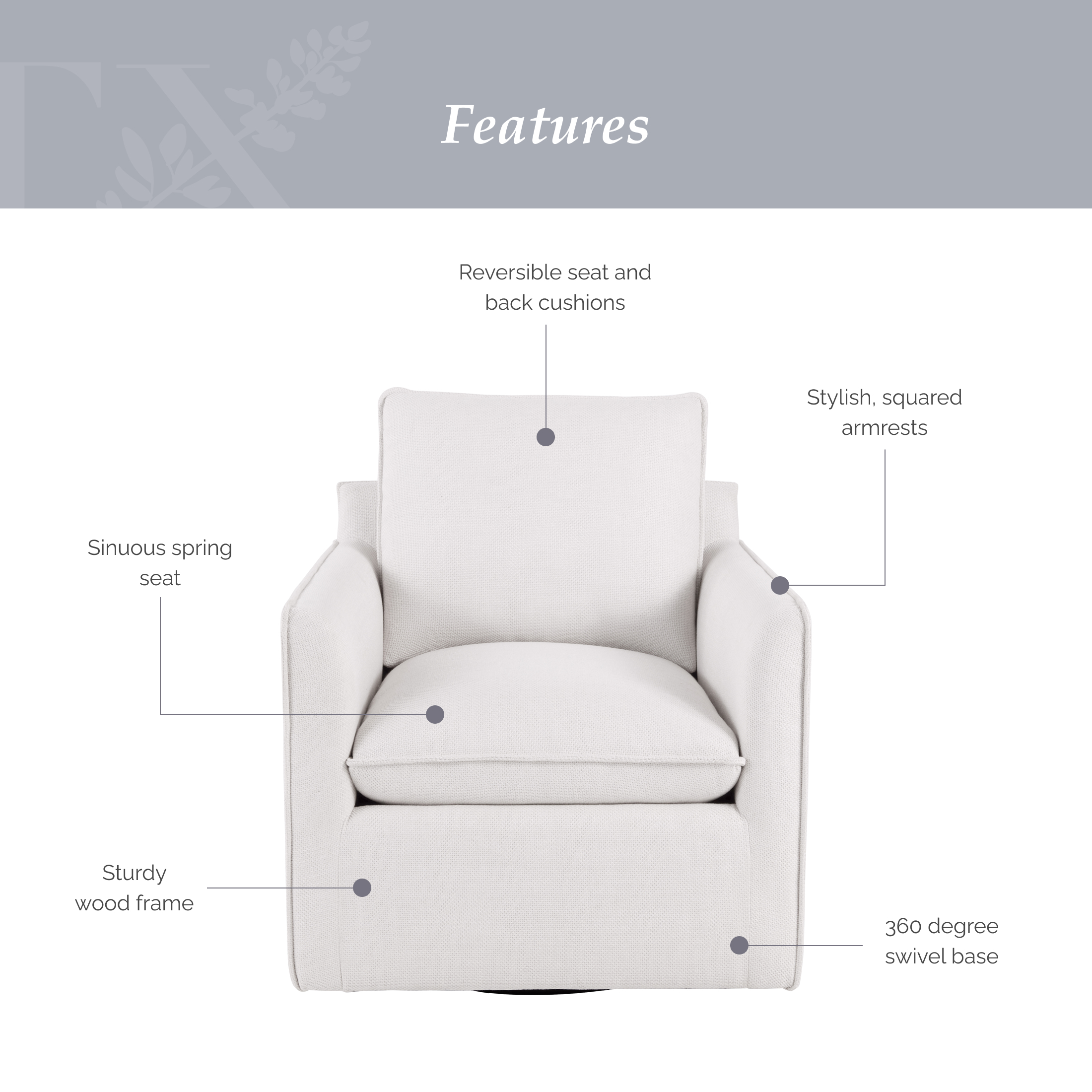 My Texas House Briar Swivel Accent Chair, Gray photo 3