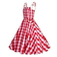 thumbnail image 3 of Dress pstuiky Women Hepburn Style Dress Vintage Plaid Print Dress Sleeveless V-Neck Dress Knee-Length Dress Clothing Dress Costumes for Party Red M, 3 of 8