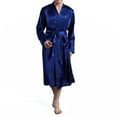 thumbnail image 3 of SELONE Mens Robe Lightweight Satin Solid Color Plus Size Long Sleeve Home Wear Bathrobe With V Neck, 3 of 3