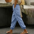 thumbnail image 3 of Women's Linen Pants with Pockets Side Lace Trim Trendy Beach Vacation Casual Trousers Elastic Bottom (XL, Light Blue), 3 of 8