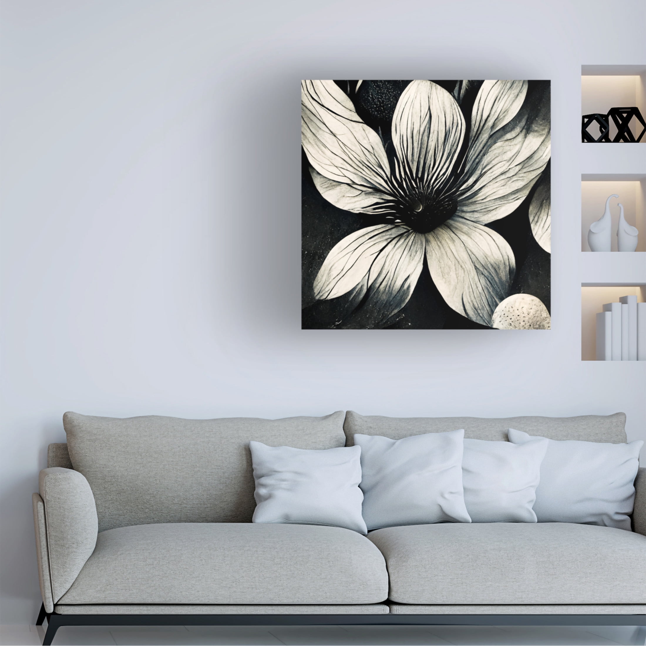 Canvas Wall Art - Ray Heere 'Flowers Black White 5' Wall Art for Living Room, Bedroom, or Office Décor by Trademark Fine Art - 18 x 18 Inches