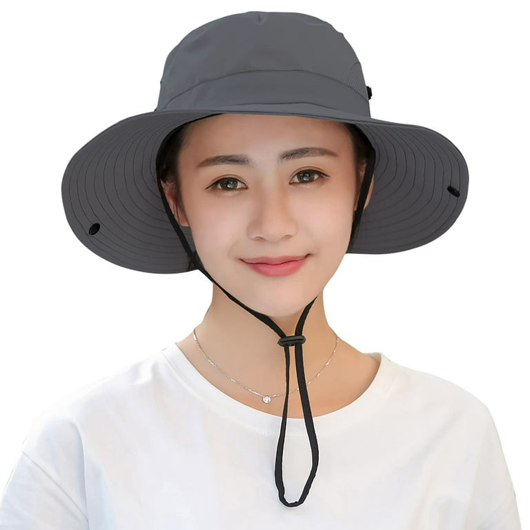 Sun Hat for Women UV Protection Foldable Mesh Wide Brim Beach Adjustable  Fishing Hat, Grey