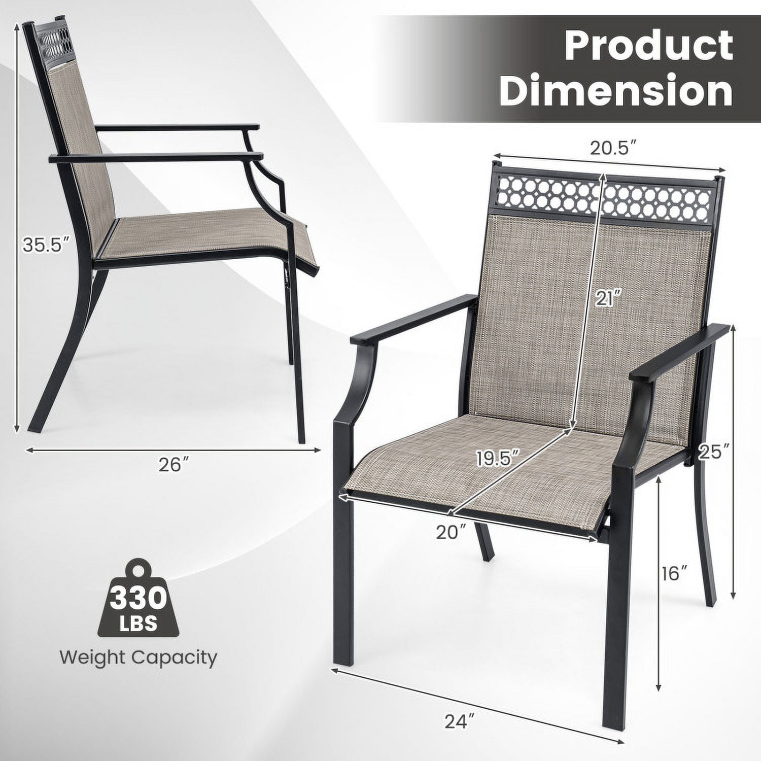 Aimee Lii Patio Chairs Set of 2 with All Weather Breathable Fabric, Outdoor Patio Set, Brown