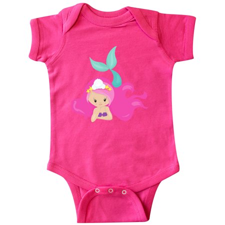 

Inktastic Cute Mermaid Pink Hair Green Tail Gift Baby Girl Bodysuit
