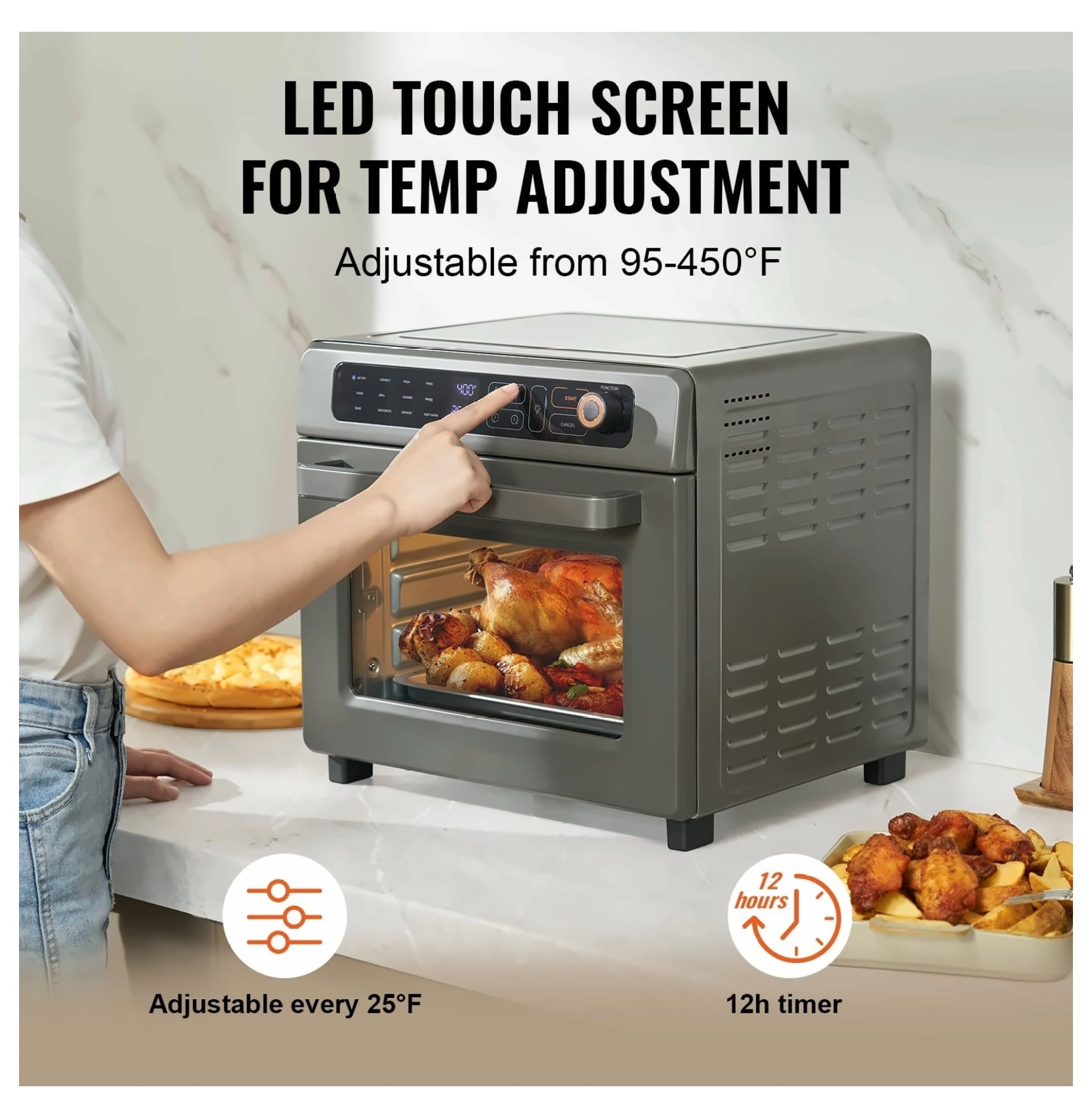 Air Fryer Toaster Oven 25L, 1700W Convection Oven Combo 12-in-1, Stainless Steel Countertop Oven with Pizza Pan, Grill, Dehydrate, Bake for Home & Commercial Use