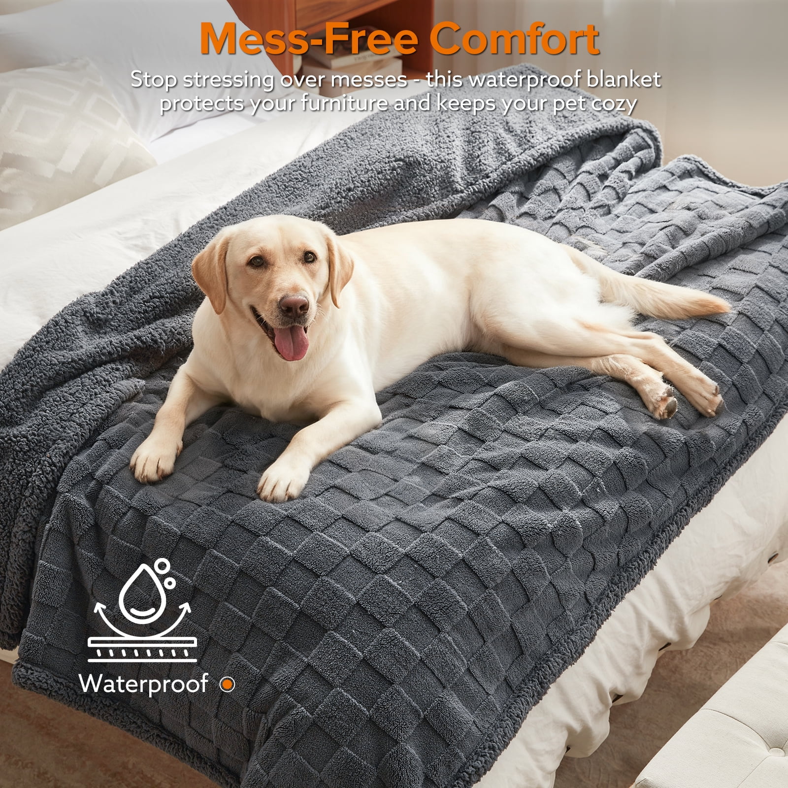 Waterproof Dog Blankets for Small Dogs Cats, Pet Blanket for Bed Furniture Sofa Protector, Soft Fleece Puppy Blanket for Crate Car Outdoor, Dog Gifts, Washable, 40"x30", Light Gray
