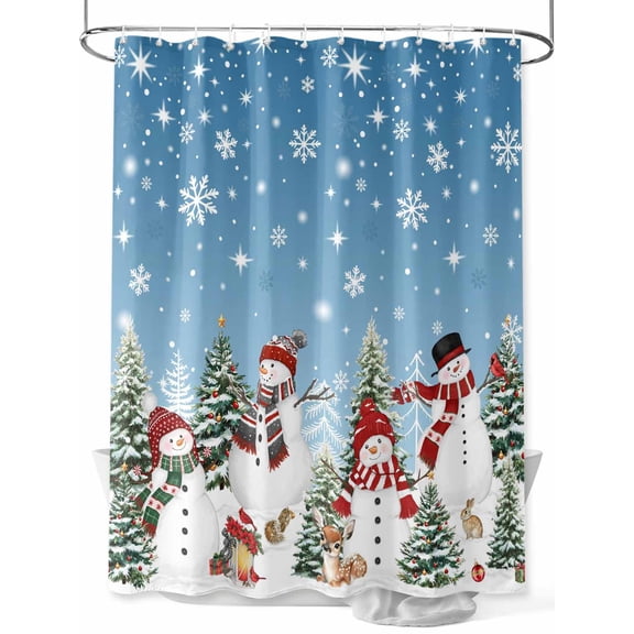 Fsddascl Blue Christmas Shower Curtain Set - Extra Long 72" x 96" Washable Bathtub Curtain with 12 Hooks, Xmas Snowman Tree Snowflake Winter Waterproof Fabric Stall Shower Curtains for Bathroom