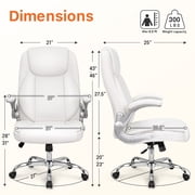 NEO CHAIR Executive Office Chair, Ergonomic High back Cushioned, Wide White Leather Seat 8 Hours Heavy Duty Design, Flip Up Armrest Computer Desk Chair, White