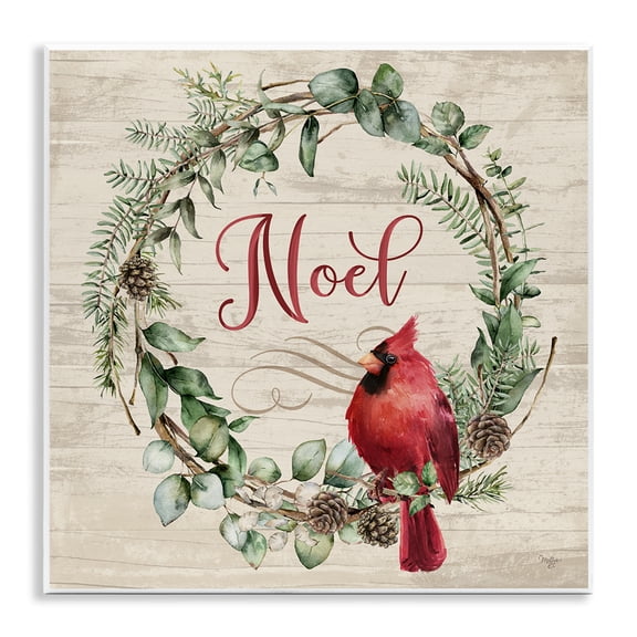 Stupell Industries Noel Wreath with Cardinal Quotes and Sayings Painting Unframed Art Print Wall Art, 12 x 12