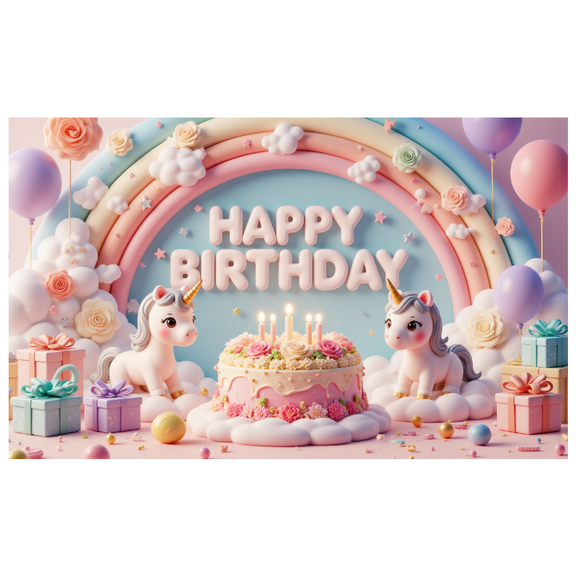 Yatrandify Pastel Unicorn Birthday Banner Colorful Cake Celebration Decorative Design for Kids Party Celebration