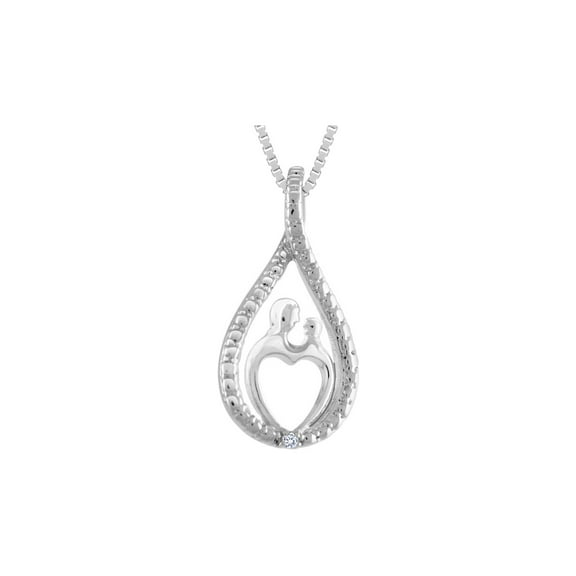 A Mothers Love Pendant Necklace with Diamond Accent in Sterling Silver with Chain for Women