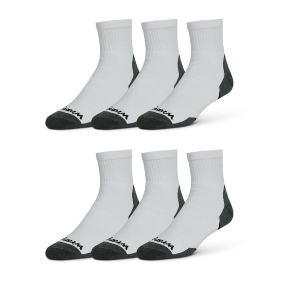Wrangler Essential Cool Comfort Men’s Quarter Socks, Full-Cushion Crew Socks, 6-12, White, 6-Pack