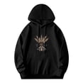 thumbnail image 3 of Men's Long Sleeve Hooded Pullover Sweatshirt - Black with Wheat Stalk Circular Design & Stylish Ribbon Front Pocket Relaxed Fit, 3 of 7