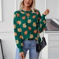 thumbnail image 5 of Women's Fall Leaf Print Sweater Batwing Sleeve Color block Crew neck Oversized Knit Pullover Top Green XL, 5 of 9