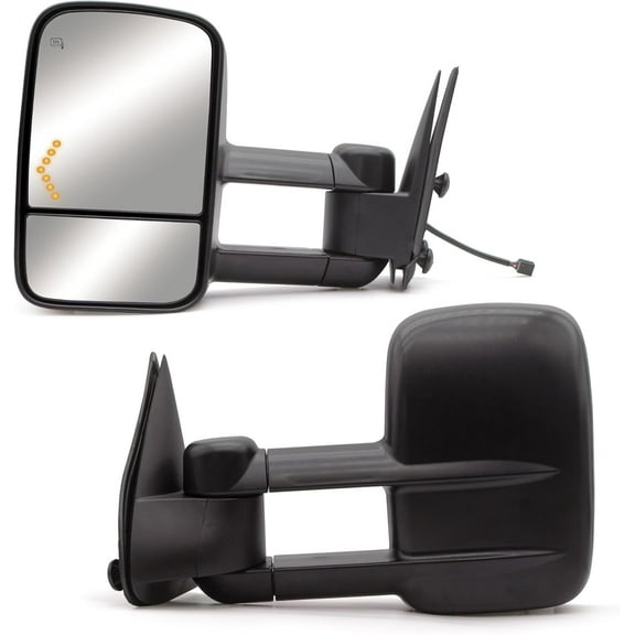 WLLW Towing Mirrors Compatible with 1999-2002 Chevy Silverado 1500 2500 3500 GMC Sierra Yukon Tahoe Power Heated Turn Signal Light Arrow Lamp Manual Flip Up Pickup Truck Tow Mirrors LH RH Black