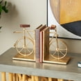 thumbnail image 3 of DecMode 6" Bike Gold Metal Bookends with Wood Accents (Set of 2), 3 of 14