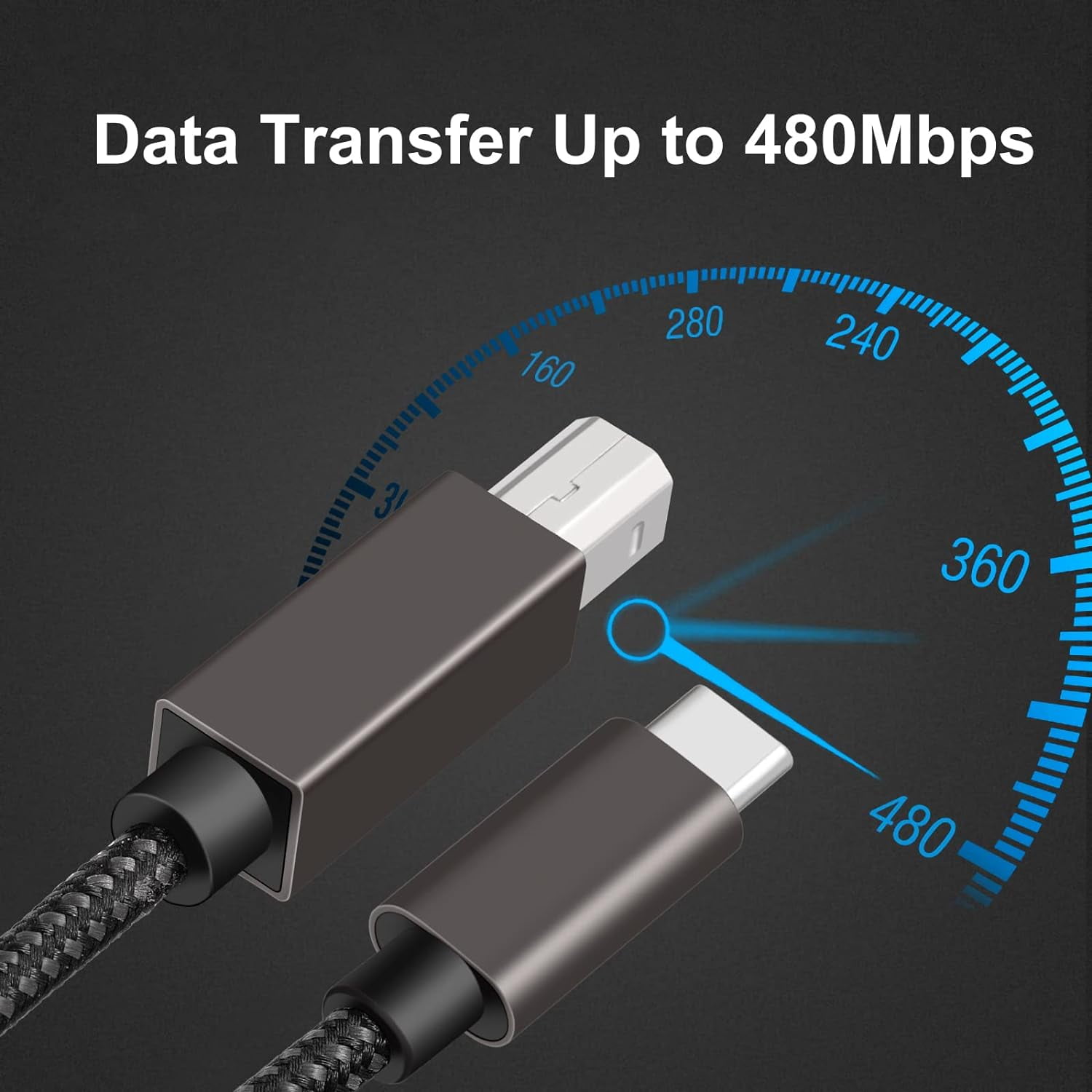 USB C To USB B Printer Cable 2m/6.5ft - Thunderbolt 3 Compatible With HP Canon Scanners