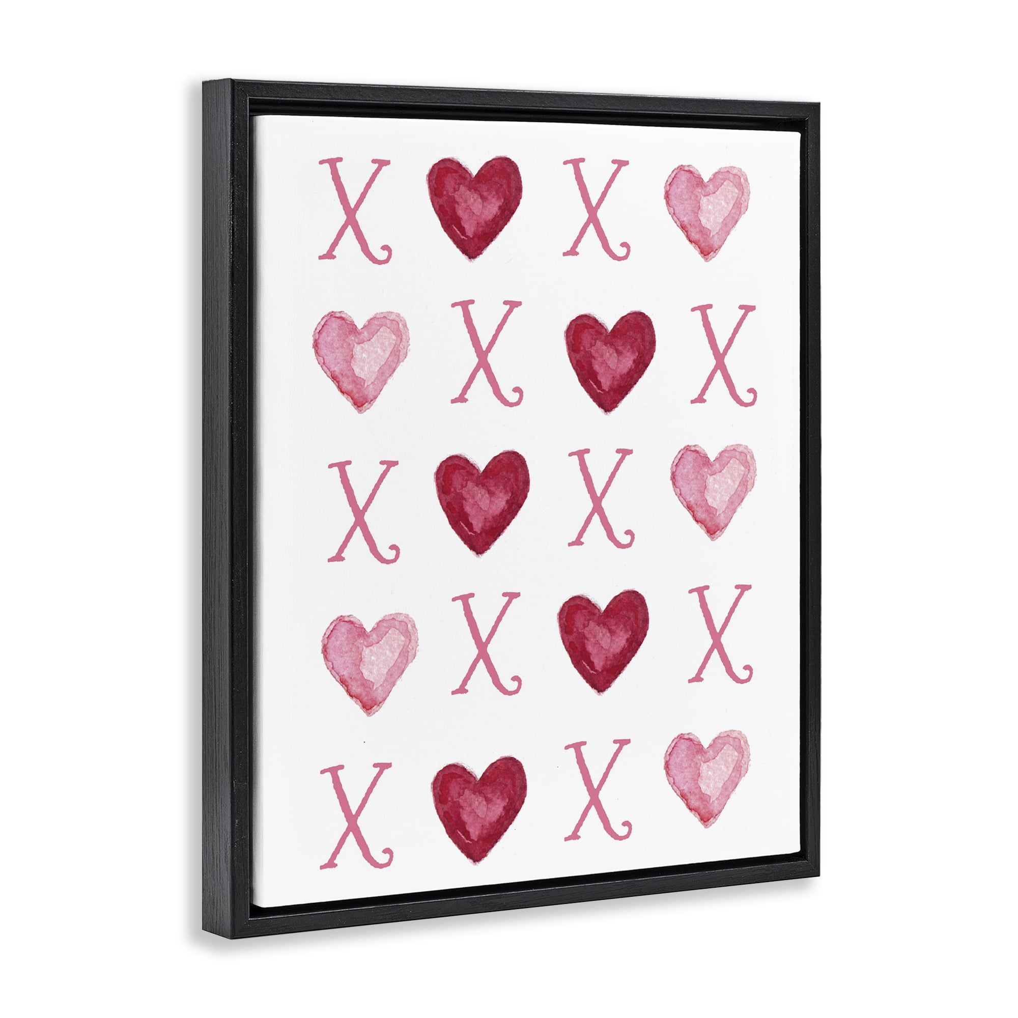 Stupell Industries Pink XOXO Hearts Holiday Painting Black Floater Framed Art Print Wall Art, 25 x 31