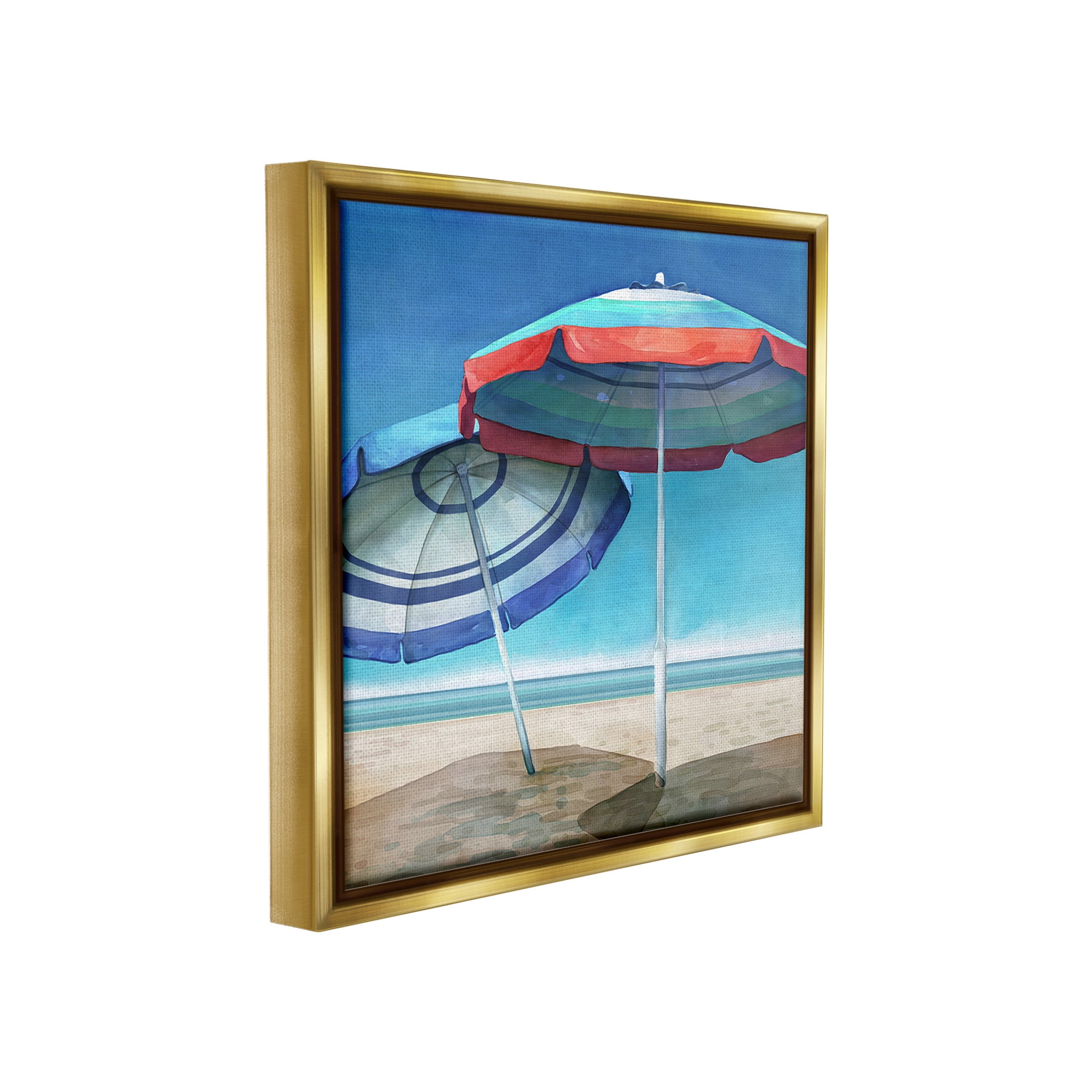 Stupell Industries Beach Umbrella Shadows Landscape Painting Gold Floater Framed Canvas Art Print Wall Art, 18 x 18