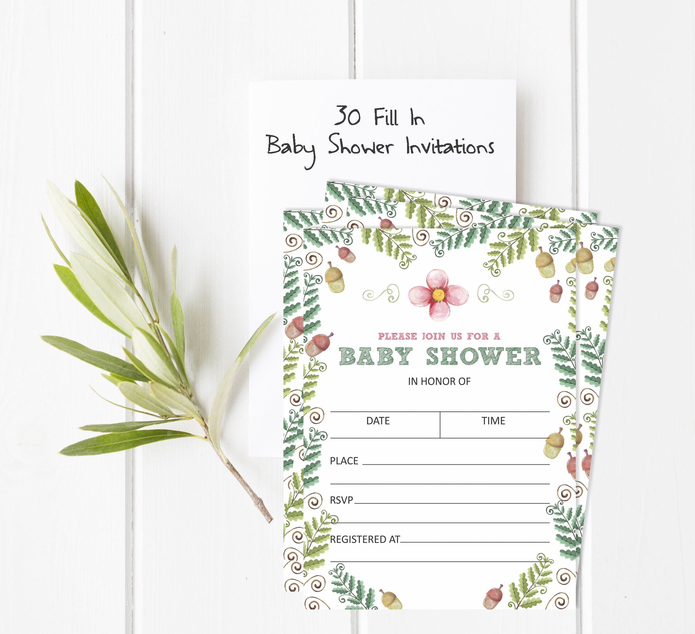 Inkdotpot Set Of 30Floral Baby Shower Invitations-Diaper Raffle Tickets And Baby Shower Book Request Cards Gender Neutral Invites Its A Boy Its A Girl