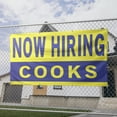thumbnail image 2 of Now Hiring Cooks 13 oz Heavy Duty Vinyl Banner Cook Jobs Available Line Cook Help Wanted Sign for Business Advertising Indoor/Outdoor Single-Sided with Metal Grommets (2x5 ft, Ye & Bl), 2 of 6