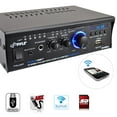 thumbnail image 2 of Pyle PCAU48BT - Bluetooth Mini Blue Series Stereo Power Amplifier, 2 x 120 Watt, USB Charge Port, USB/SD Memory Card Readers, RCA and AUX (3.5mm) Input Connector Jacks, Remote Control, 2 of 5