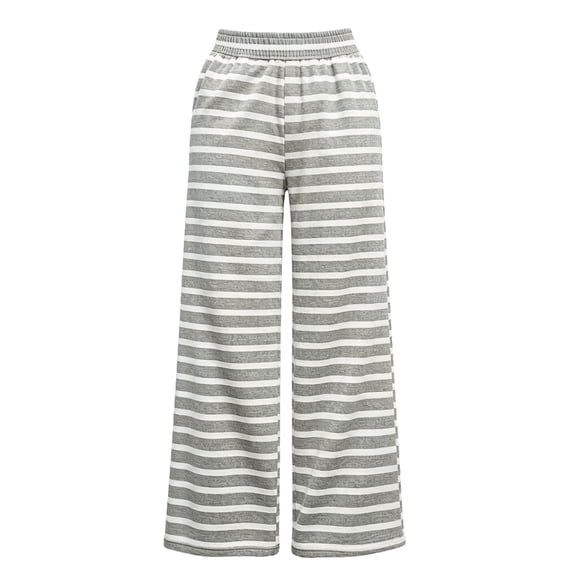 Zpanxa Girlstriped Wide Leg Pants Loose Fit Soft Knit Sweatpants Elastic Waist Relaxed Casual Bottoms for Daily School Wear Winter Pants for Girls