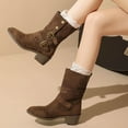 thumbnail image 6 of Dasayo Western Women Booties Bronze Mid-Calf Cowgirl Buckles Low Heel Pointed Toe Fold Over Boots Ladies Shoes 39, 6 of 9