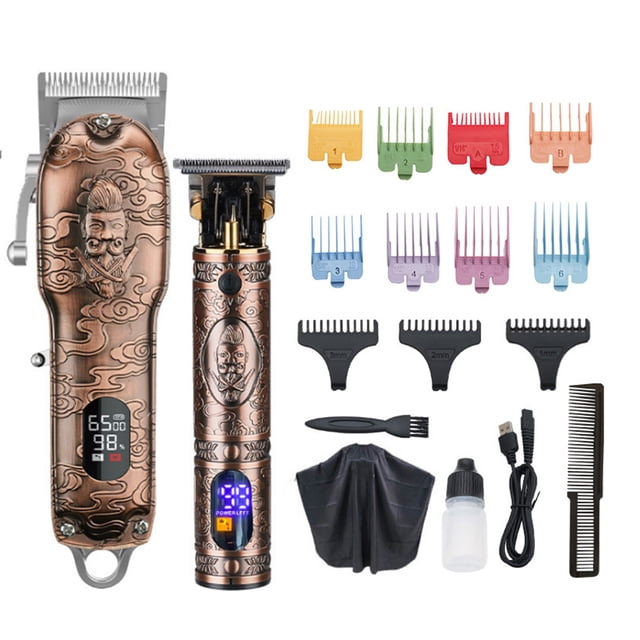 Graflsoa Vintage Rose Gold Hair Clipper Set with USB Charging, Dual-Size Metal Trimmers, Includes Lubricant, Combs, and Accessories for Precision Grooming