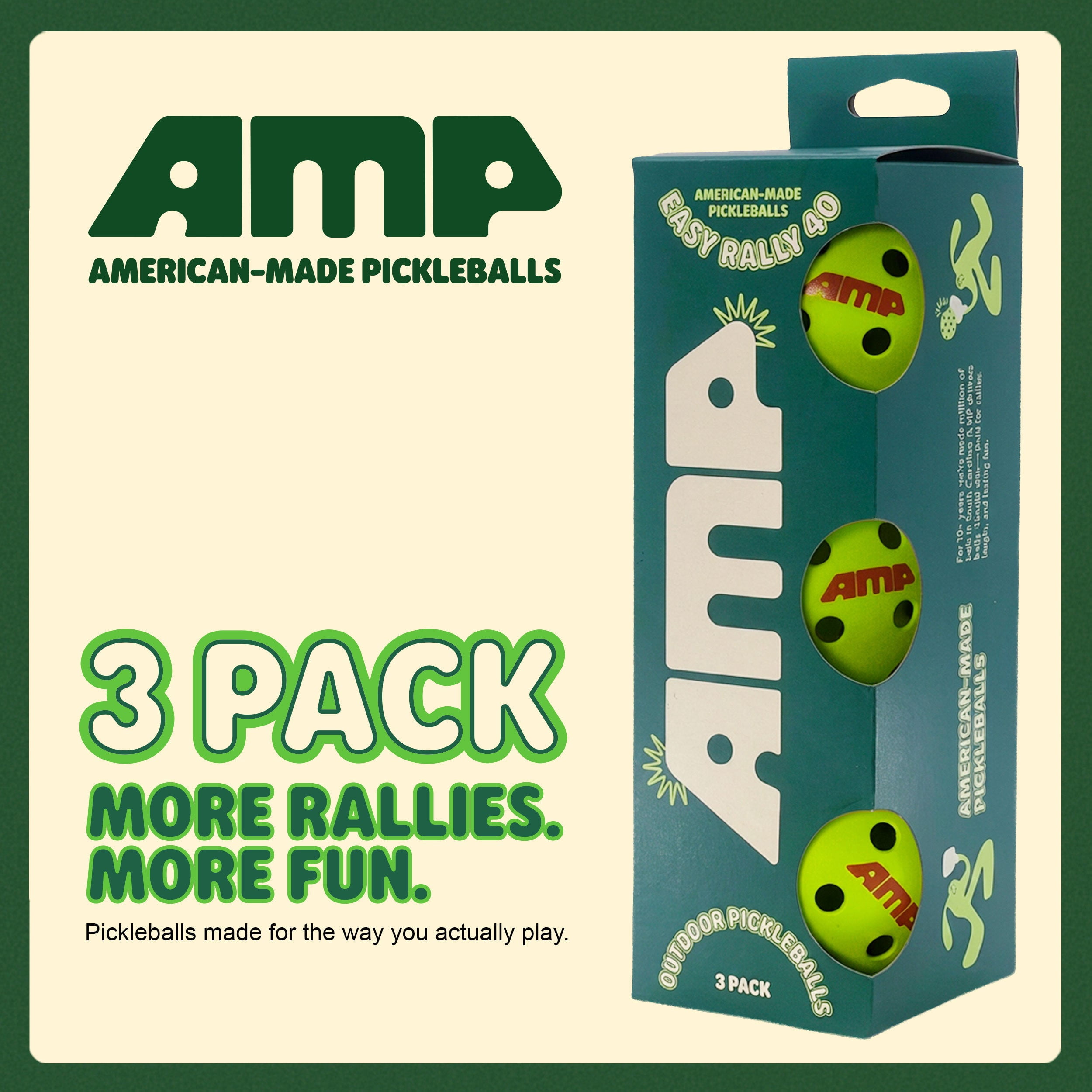 AMP Easy Rally 40 Outdoor Pickleball Balls, 50 pack, Neon Yellow-Green