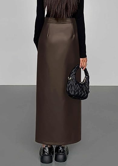 PRETTYGARDEN Womens Faux Leather Skirt Fall Bodycon High Waisted Slit Dressy Casual Winter Maxi Long Pencil Skirts