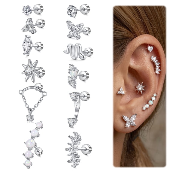 LAURITAMI Hypoallergenic Flat Back Earrings 20G Cartilage Earring Stacks Surgical Stainless Steel Earrings For Sensitive Ears Women Helix Conch Tragus Piercing Jewelry Flatback Stud Earring Set