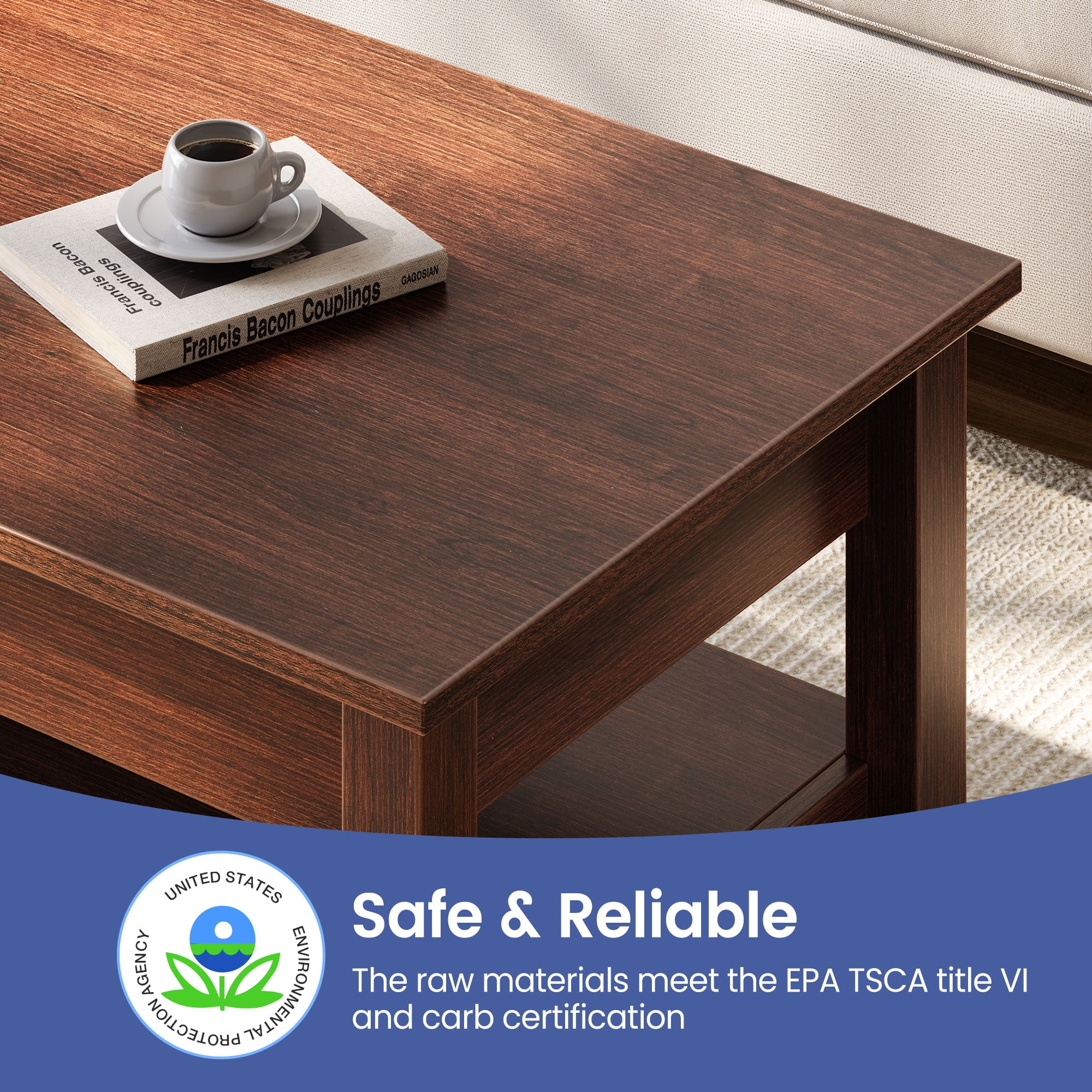 Greenstell Lift Top 39"Wide Coffee Table with 2 Drawers Hidden Storage and Storage Shelf for Living Room, Espresso