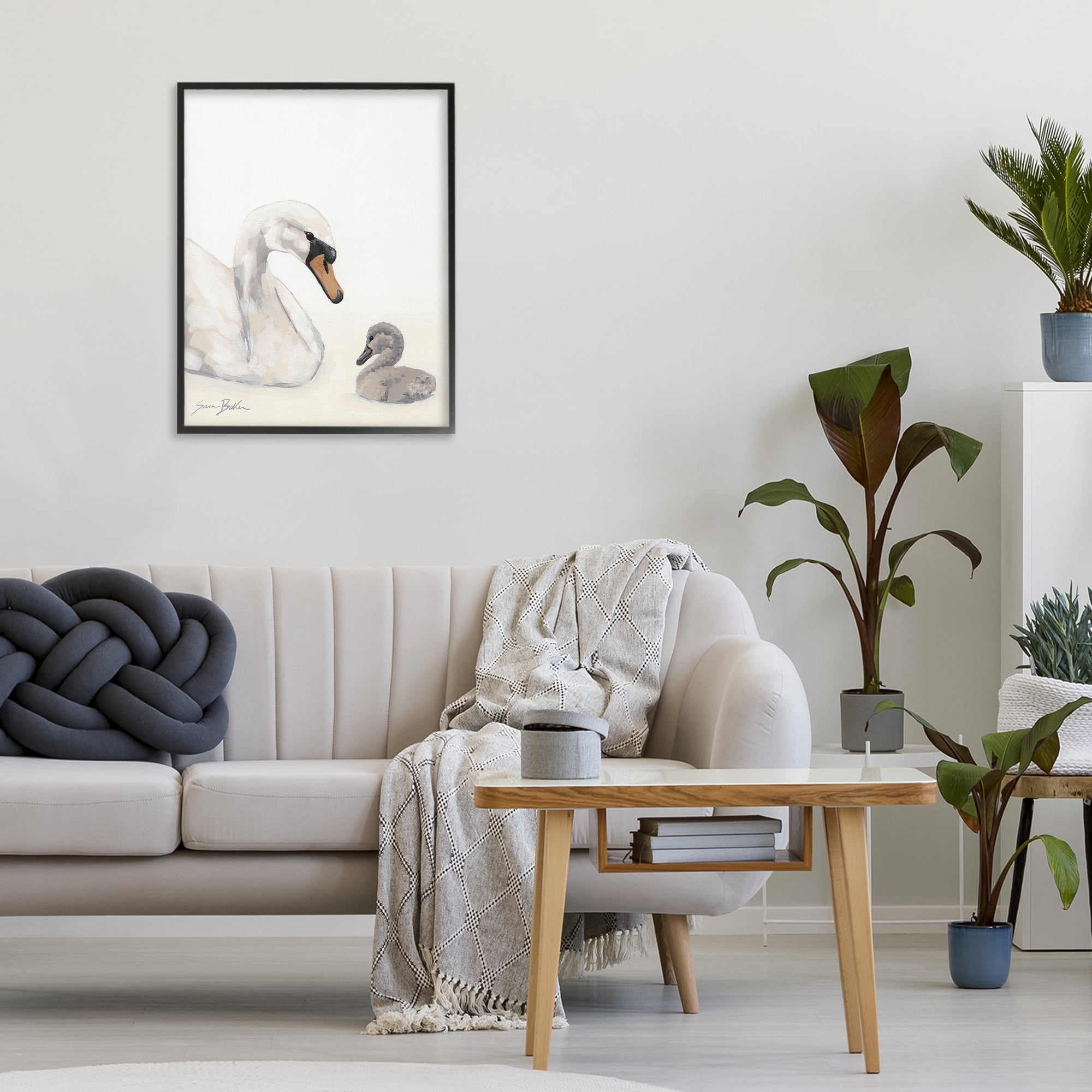 Stupell Industries Mother Swan & Cygnet Black Framed Giclee Art, design by Sara Baker