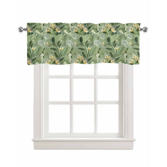 Tropical Flower Linen Curtain Valance for Bedroom/Bathroom/Kitchen/Living/Dining Room Window,Green Palm Leaves Botanical Spring Summer Pocket Topper Drapes Decorative Cafe Drapery Panel 42"x18"